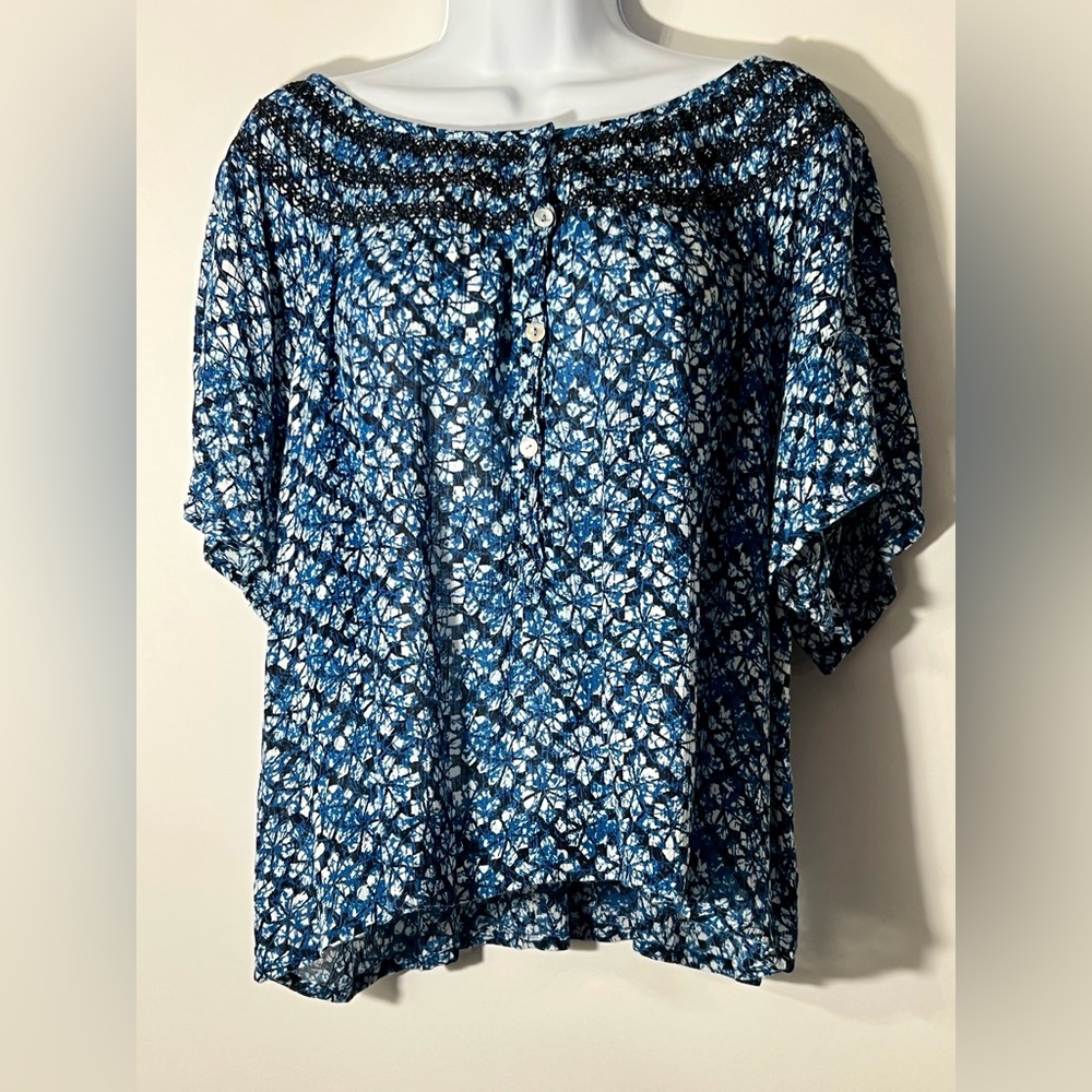 VINTAGE R-Q-T Bohemian Floral Hippie Top Blouse Med Colorful Lightweight Comfort